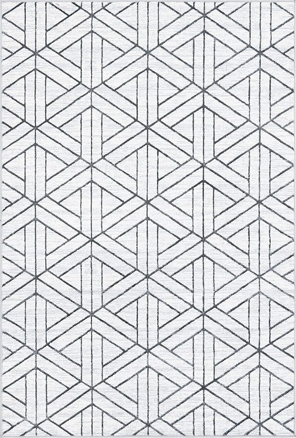 Rugs.com Lattice Trellis Collection Rug – 6' x 9' White Low-Pile Rug Perfect for Living Rooms, Large Dining Rooms, Open Floorplans