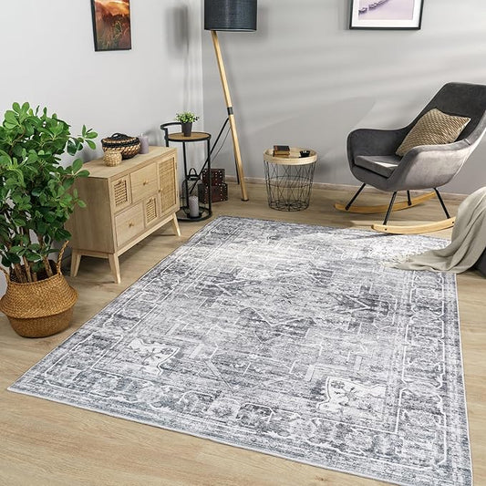 Paco Home Area Rug Modern Oriental Design in Vintage Look in Grey, Size: 4' x 5'3"