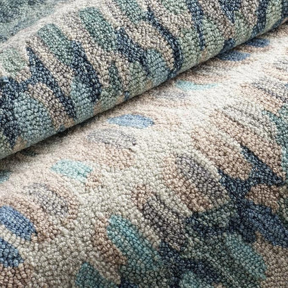 Dash and Albert Paint Chip Wool Area Rug - 4' x 6' Blue Graphic Hand Micro Hooked Accent Rug - Durable, High Traffic Areas Hallway, Living Room, Stairs