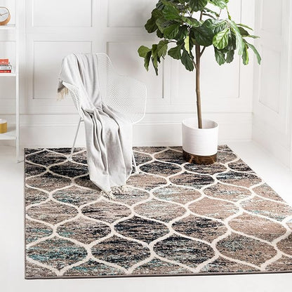 Rugs.com Lattice Frieze Collection Rug – 6' Square Blue Multi Medium Rug Perfect for Living Rooms, Kitchens, Entryways