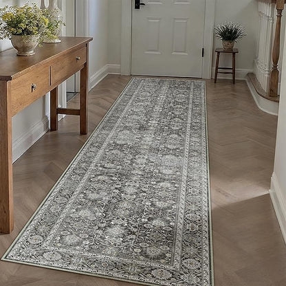 Black Runner Rug 3x12 Vintage Area Carpet Hallway Long Indoor Kitchen Washable Living Room Low Pile Traditional Distressed Retro Accent Throw Rug Non Slip Laundry Bathroom Office Dining Room
