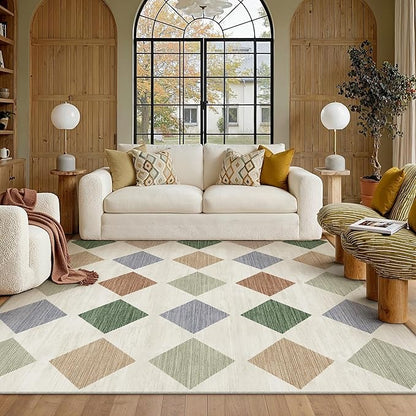 5x7 Checkered Area Rugs for Living Room Colorful Machine Washable Large Rug Non-Slip Stain Resistant Low Pile Boho Accent Indoor Throw Carpet for Office Bedroom Dining Room Classroom