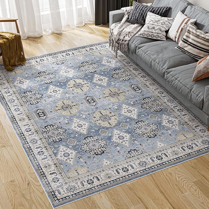 Dripex Washable Area Rug 6x9 Living Room Rug Stain & Water Resistant Foldable Thin Vintage Rugs Faux Wool Floor Carpet for Bedroom Dining Room Kitchen Bathroom Farmhouse Office
