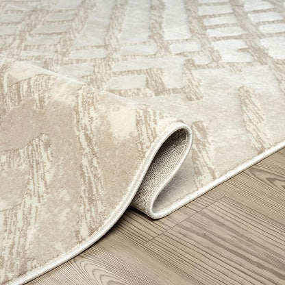 Abani Terra Cream Area Rug for Living Room, Bedroom - Rustic Modern Pattern - 5' x 8' - Durable & Easy to Clean