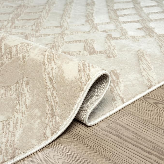 Abani Terra Cream Area Rug for Living Room, Bedroom - Rustic Modern Pattern - 4' x 6' - Durable & Easy to Clean