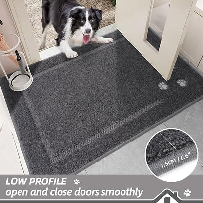 BEQHAUSE Dog Door Mat for Muddy Paws 24"x36" Dirt Trapper Absorbent Doormat Non Slip Entryway Rugs Washable Stain Resistant Welcome Floor Mat Soft Low-Profile for Front Back Door, Dark Grey