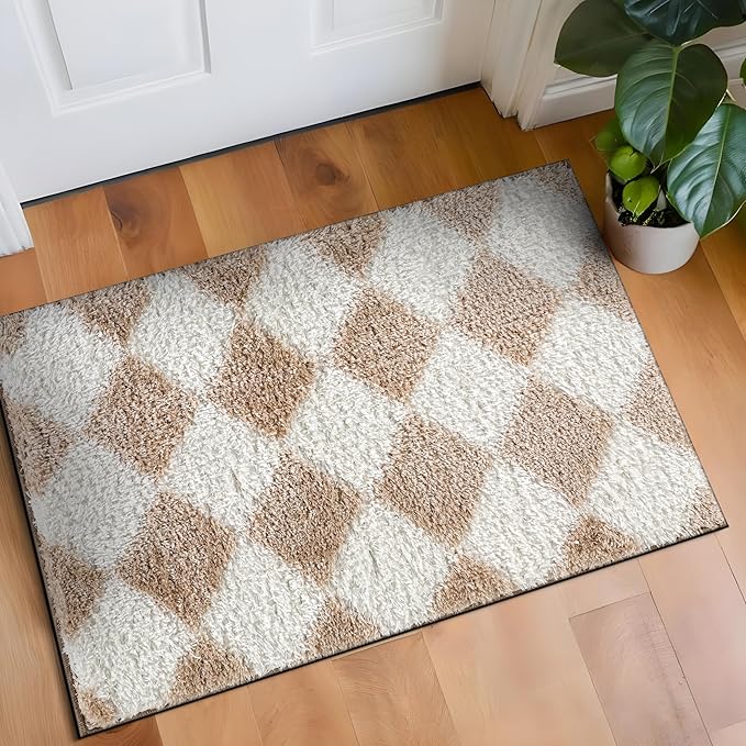 Rugshop Diamond Wave Shag Area Rug Beige 2' x 3' Ideal for Entryways, Kitchens, or Small Spaces