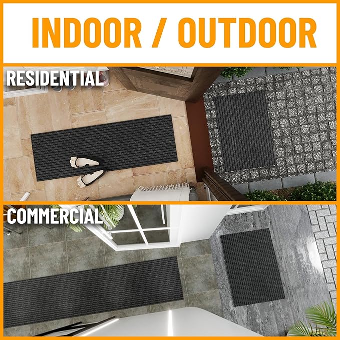 Ottomanson 2'7" x 11' Hallway Runner with Scraper Pile - Extra Durable Non-Slip Rug Mat for Indoor & Outdoor Use - Ideal for Kitchen, Entryway & Garage - High-Traffic Carpet, Black