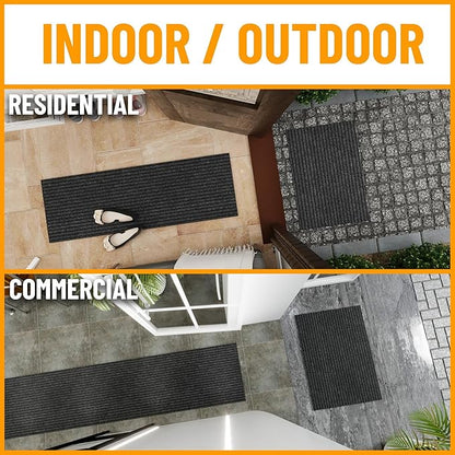 Ottomanson 2'7" x 48' Hallway Runner with Scraper Pile - Extra Durable Non-Slip Rug Mat for Indoor & Outdoor Use - Ideal for Kitchen, Entryway & Garage - High-Traffic Carpet, Black