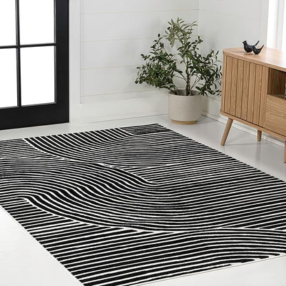 JONATHAN Y Hallie High-Low Curve Black/White 3x5 Indoor Area Rug, Minimalist Geometric, Modern, Non-Shedding, Stain Resistant for Bedroom, Living Room, Kitchen (SCN100F-3)