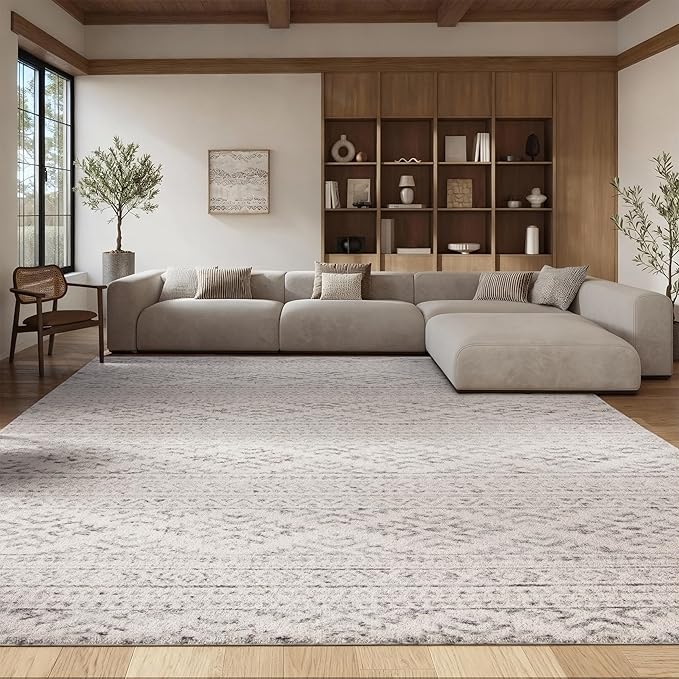 SAFAVIEH Area Rug 12x15 - Tulum Collection - Large - Ivory & Grey, Moroccan Boho Tribal Design, Non-Shedding & Easy to Clean, Ideal for Living Room, Bedroom, Dining Space (TUL272A)