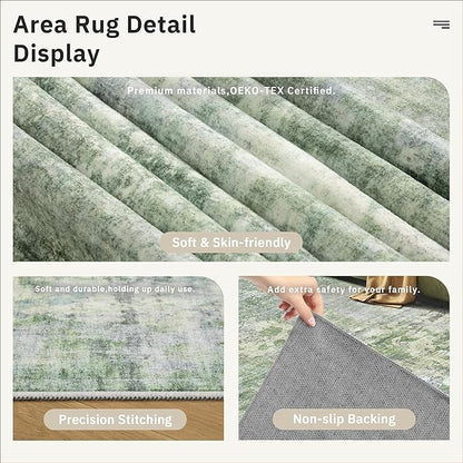 Abstract Rug 5x7 Machine Washable Area Indoor Green Low Pile Non-Slip Foldable Thin Accent Rugs for Bedroom Living Room Dining Room