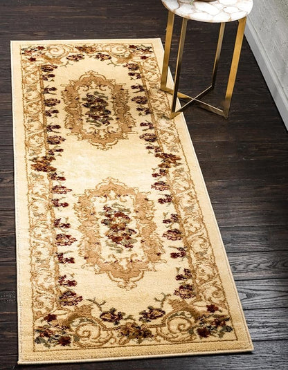 Rugs.com Chateau Collection Rug – 10 Ft Runner Cream Medium Rug Perfect for Hallways, Entryways