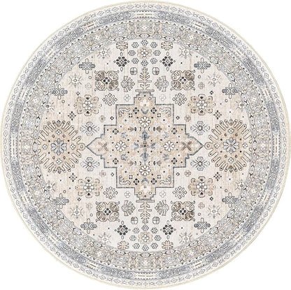 zesthome Washable Round Rug - 5ft Ultra-Thin Circle Area Rugs, Vintage Non-Slip Low Pile Rug for Living Room, Stain Resistant Rug for Bedroom, Entryway, Kitchen, Nursery
