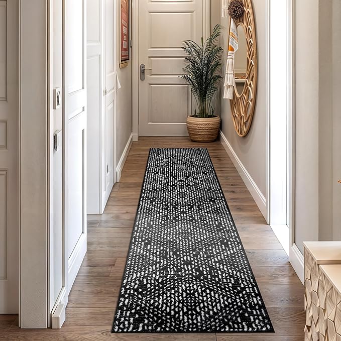 Rugshop Boho Black Tribal Area Rug Modern Indoor Carpet for Living Room, Bedroom, or Entryway – Non-Shedding, Low Pile Geometric Design 2' 3" x 12'