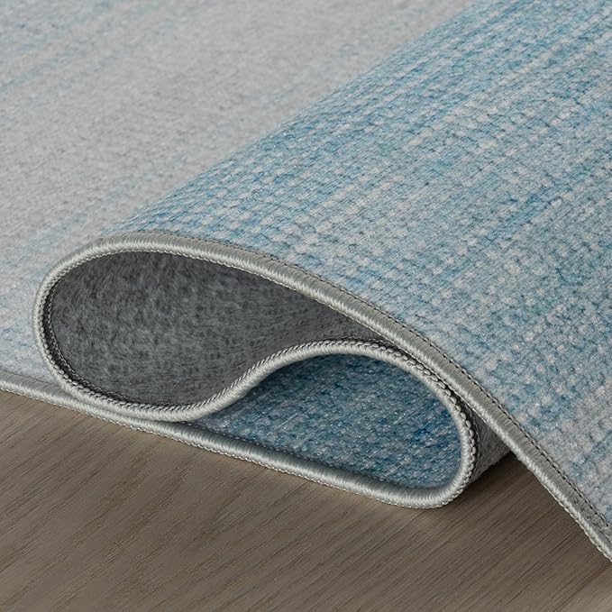 Dash & Albert Pandora Blue Machine Washable Rug, 9.5 X 13.5 Feet, Blue Abstract Pattern