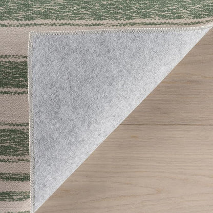Dash & Albert Xaren Green Machine Washable Rug, Runner-2.5 X 8 Feet, Green/Grey Stripe Pattern