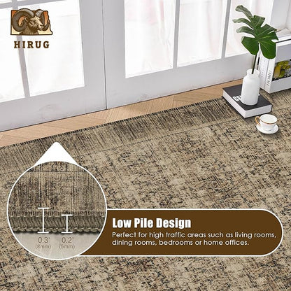 Washable Area Rug 5' x 7' Vintage Traditional Persian Mat - Foldable Distressed Non-Slip Machine Washable Carpet for Living Room Bedroom Kitchen Home Decor - Mocha and Taupe