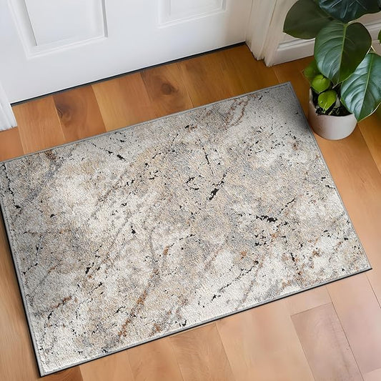 Rugshop Drifted Marble Abstract Area Rug Modern Indoor Rug for Entryway, Doormat, or Kitchen Easy to Clean, Durable, Kid & Pet Friendly Gray, Ivory, Neutral Tones 2' x 3'