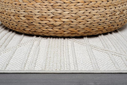 CAMILSON Micro Loop Rug 5x7 Modern Luxury Geometric Pattern Area Rugs Soft High and Low Pile Stain Resistant Easy-Cleaning Non-Shedding for Living Room Office Indoor Carpet (5 x 7 / White)