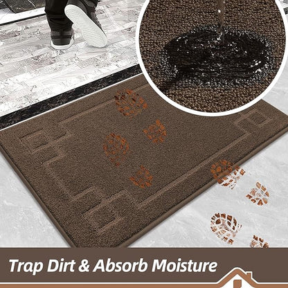 BEQHAUSE Door Mat 32" x 48", Non-Slip Door Mats Indoor Entryway Rugs Washable Low-Profile Absorbent and Stain Resist Floor Mats, Dog Door Mat for Front Back Door, Muddy Wet Shoes & Paws, Brown
