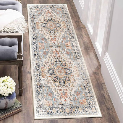 Enkor Runner Rug for Hallway, 2x6 Washable Soft Non Slip Floor Rugs for Kitchen, Modern Mat for Living Room Bedroom Entryway Orange & Black