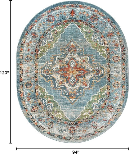 Unique Loom Isabella Collection Area Rug - Rossellini (7' 10" x 10' Oval, Blue/ Beige)