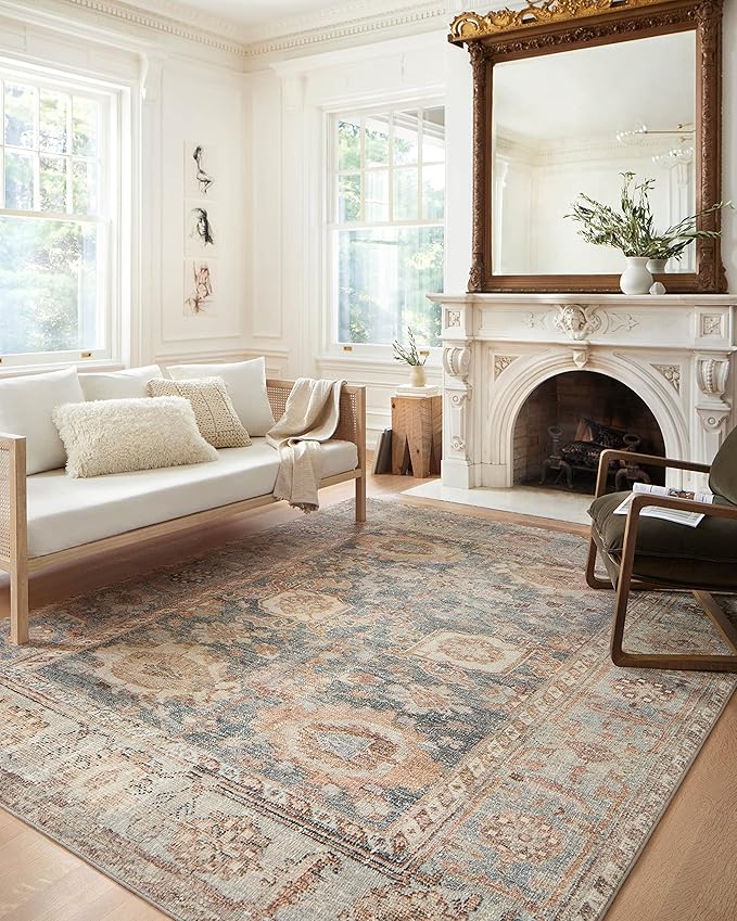 Loloi Margot Collection MAT-03 Ocean/Spice 8'-6" x 11'-6" Area Rug feat. CloudPile, No-Shed Easy Clean Large Patterned Area Rug for Living Room, Bedroom, Dining Area