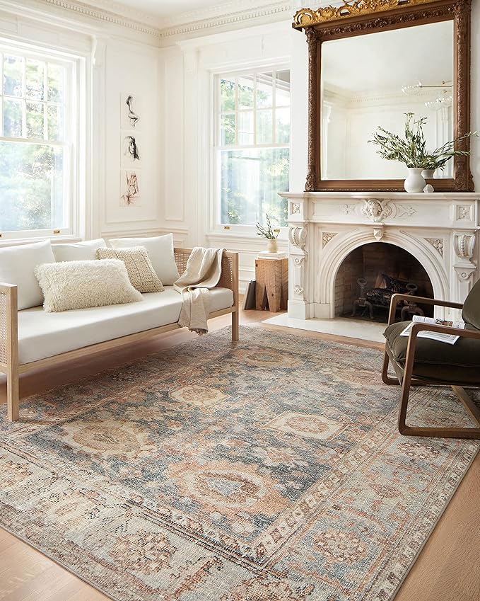 Loloi Margot Collection MAT-03 Ocean/Spice 3'-6" x 5'-6" Accent Rug feat. CloudPile, No-Shed Easy Clean Large Patterned Area Rug for Living Room, Bedroom, Dining Area