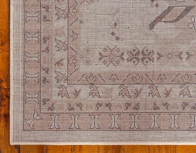 Unique Loom Taftan Collection Border Geometric Tribal Inspired Design Area Rug (3' 0 x 16' 5 Runner, Ivory/ Tan)