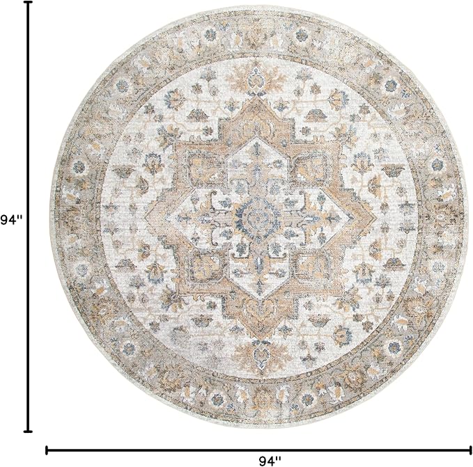 Nourison Home Astra Machine Washable Silver Grey 7'10" x Round Area Rug - Easy Clean, Non Shedding, Bed Room, Living Room, Dining Room, Kitchen (8' x Round)