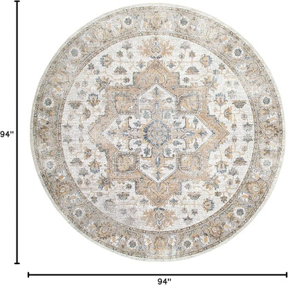 Nourison Home Astra Machine Washable Silver Grey 7'10" x Round Area Rug - Easy Clean, Non Shedding, Bed Room, Living Room, Dining Room, Kitchen (8' x Round)