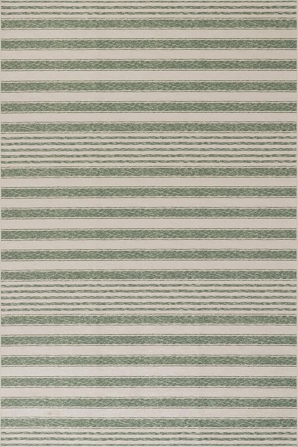 Dash & Albert Xaren Green Machine Washable Rug, 9.5 X 13.5 Feet, Green/Grey Stripe Pattern