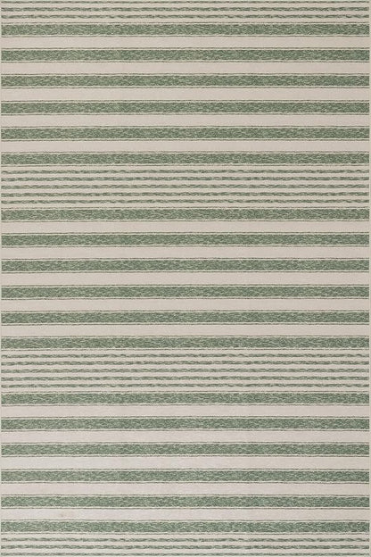 Dash & Albert Xaren Green Machine Washable Rug, 9.5 X 13.5 Feet, Green/Grey Stripe Pattern
