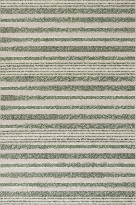 Dash & Albert Xaren Green Machine Washable Rug, 5 X 8 Feet, Green/Grey Stripe Pattern