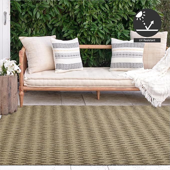 FH Home Flat Woven Outdoor Rug - Waterproof, Easy to Clean, Stain Resistant - Premium Polypropylene Yarn - Geometric - Patio, Deck, Porch, Balcony, Laundry Room - Giza - Sand - 3ft 11 in x 5ft 6in