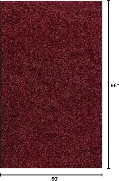 Eyely UES100Q-5 Supersoft Haze Solid Low-Pile Indoor Area Rug Casual;Contemporary;Solid;Traditional, Bedroom, Kitchen, Living Room, Easy-Cleaning, Non-Shedding, 5 X 8, Dark Red