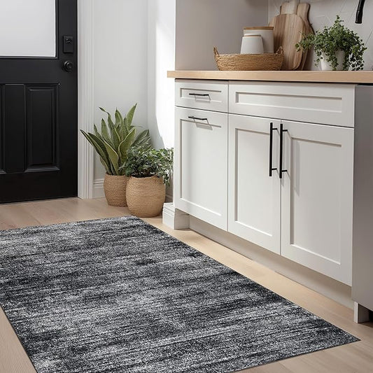 Black and White Rug for Bathroom Kitchen,Washable Non Slip Abstract Area Rugs for Entrway,2x3