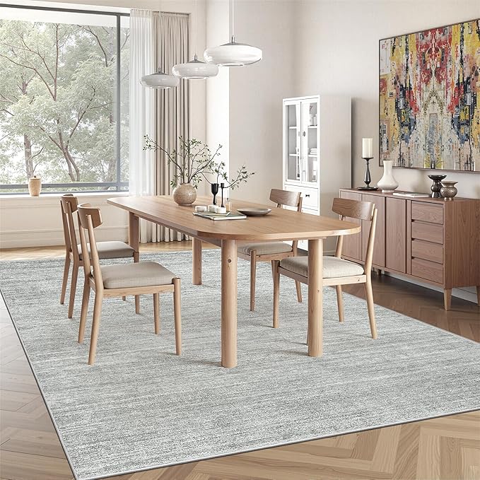 Art&Tuft Washable Rugs 6x9, Low Pile Area Rugs for Living Room - Non Slip and Stain Resistant Soft Thin 6x9 Rug for Bedroom, Dining Room, Kitchen, Office, Grey