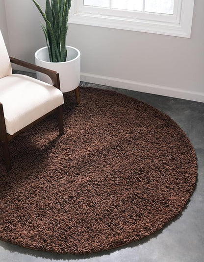 Unique Loom Solid Shag Collection Area Rug (5' 3" Round, Chocolate Brown)