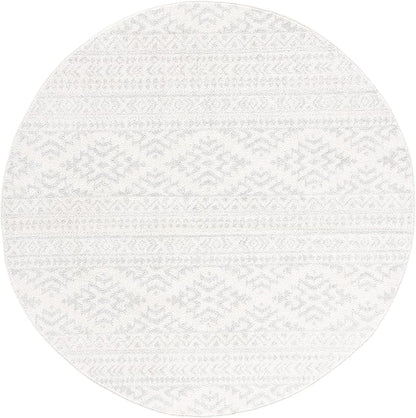 SAFAVIEH Tulum Collection Area Rug - 9' Round, Ivory & Light Grey, Moroccan Boho Tribal Design, Non-Shedding & Easy to Clean, Ideal for Living Room, Bedroom, Dining Space (TUL272G)
