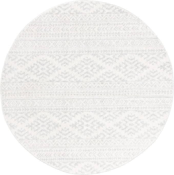 SAFAVIEH Tulum Collection Area Rug - 8' Round, Ivory & Light Grey, Moroccan Boho Tribal Design, Non-Shedding & Easy to Clean, Ideal for Living Room, Bedroom, Dining Space (TUL272G)