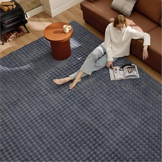 Bedsure 5x7 Fluffy Area Rugs for Living Room, Machine Washable Rugs, Non-Slip Backing, Non-Shedding, Pet Friendly Throw Rug for Bedroom Dining Room, Grey