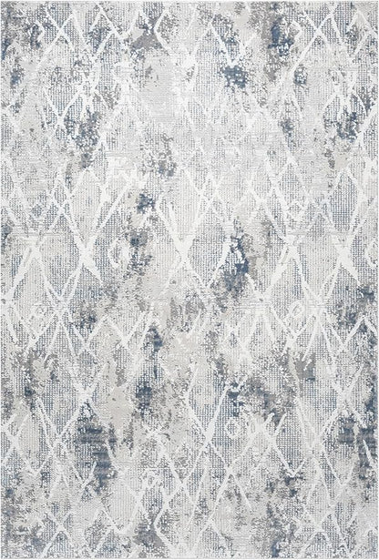 Adel Modern Area Rug for Living Room, 6x9 Rustic Distressed Abstract Blue Rug, Medium Pile Stain Resistant Carpet for Bedroom, Dining Room or Kitchen (6' x 9', Blue)