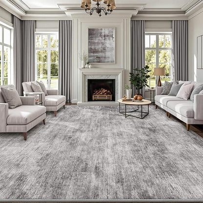 LUMI 8x12 Washable Area Rug for Living Room, Ultra Soft Modern Neutral Grey Rugs Non Slip with Rubber Backing, Low Profile, High Traffic, Stain Resistant Carpets, Ideal for Bedroom, Dining Room