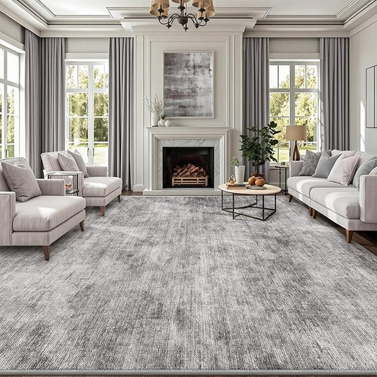 LUMI 8x12 Washable Area Rug for Living Room, Ultra Soft Modern Neutral Grey Rugs Non Slip with Rubber Backing, Low Profile, High Traffic, Stain Resistant Carpets, Ideal for Bedroom, Dining Room