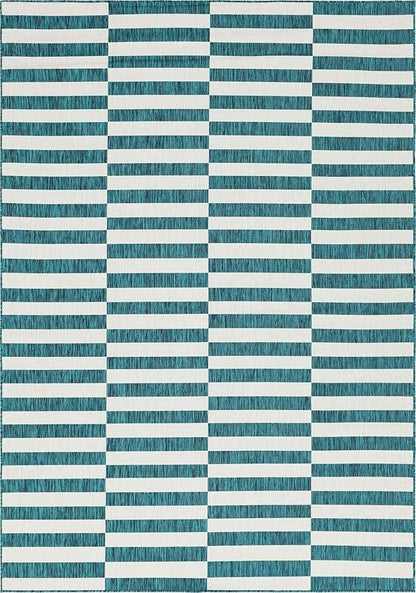 Unique Loom Outdoor Collection Classic Stripes, Transitional Indoor & Outdoor Area Rug, Rectangular 8' 0 x 11' 0 Teal/ Ivory