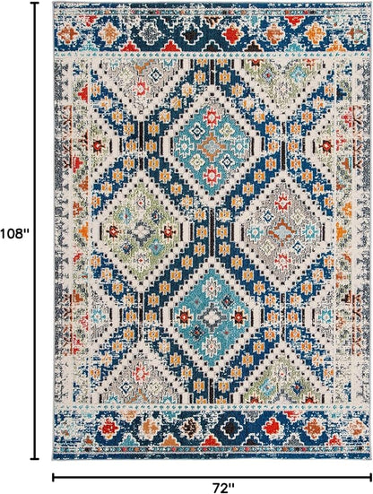 SAFAVIEH Madison Collection Area Rug - 6' x 9', Navy & Beige, Boho Diamond Distressed Design, Non-Shedding & Easy Care, Ideal for High Traffic Areas in Living Room, Bedroom (MAD418M)