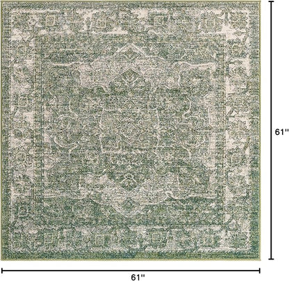 Unique Loom Isabella Collection Area Rug - Adjani (5' 1" Square, Green/ Ivory)