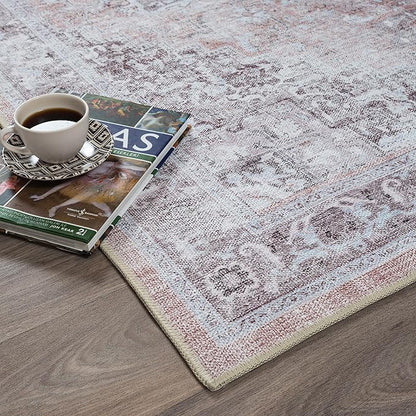 Fame Rugs Turkish Rug. Washable Vintage Oriental Antique Inspired Traditional Doormat Small Modern Area Rugs Luxury Entryway Entry Bedroom Bathroom Kitchen (392TW, 4'9 x 6'9)